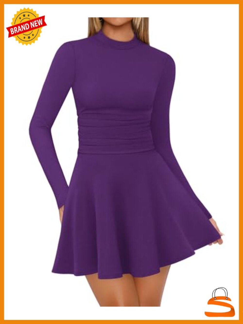 OFEEFAN Women's Long Sleeve Mock Neck Mini Dress Ruffle Hem Party